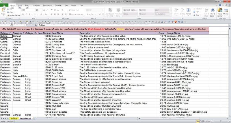 Catalog Management in Excel