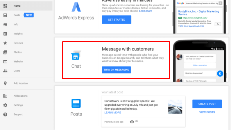 Google My Business - Messages