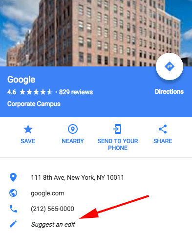 Suggest an Edit option on Google My Business